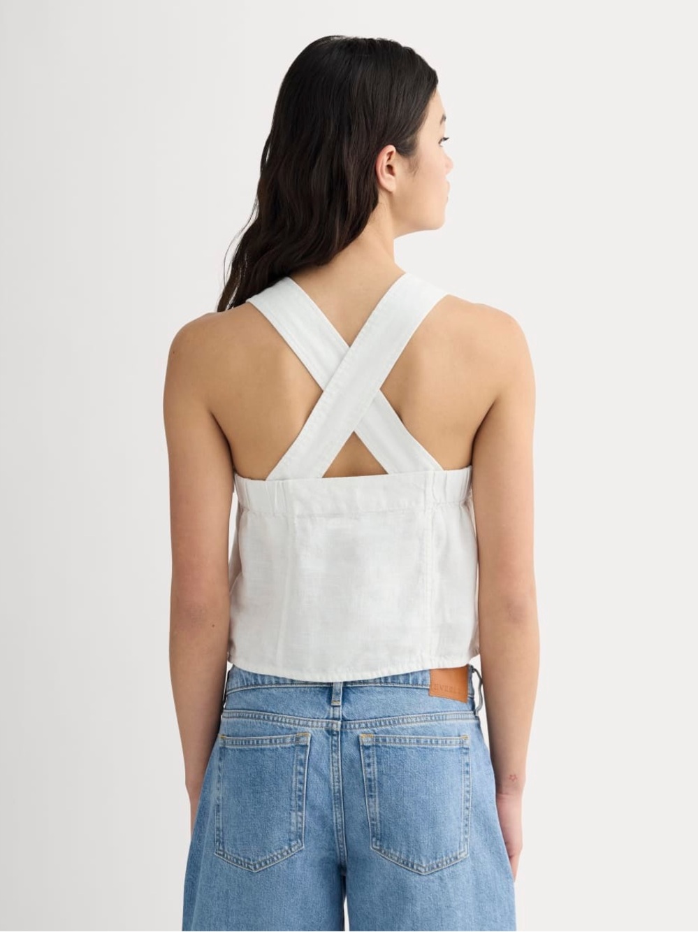 Everlane Linen Crossback Tank Top White Square Neck Side Zip Cropped Flax 8